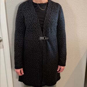 Calvin Klein Long Cardigan Gray Black Leopard Print Sweater Jacket